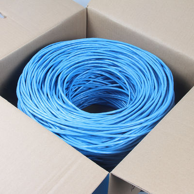 برهنه مس جامد Cat6a Lan Cable Shielded Riser 1000ft آبی 23AWG 750MHz PoE++