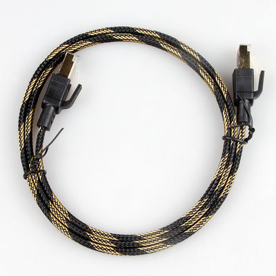 نایلون اترنت Cat7 پچ سیم تخت مشکی زرد بافته شده با سرعت بالا