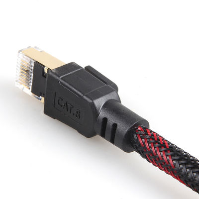 کابل پچ Cat8 داخلی در فضای باز نایلون بافته قرمز مشکی 26AWG 40Gbps