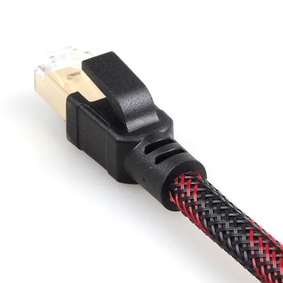 کابل پچ Cat8 داخلی در فضای باز نایلون بافته قرمز مشکی 26AWG 40Gbps