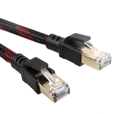 کابل پچ Cat8 داخلی در فضای باز نایلون بافته قرمز مشکی 26AWG 40Gbps