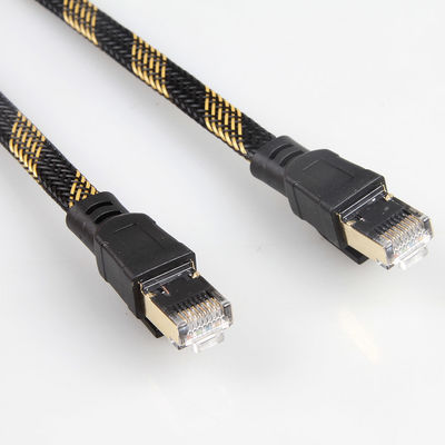 کابل ثابت RJ45 Cat8 نایلونی بافته مشکی زرد با سرعت بالا