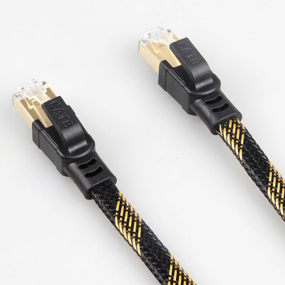 کابل ثابت RJ45 Cat8 نایلونی بافته مشکی زرد با سرعت بالا