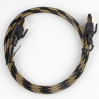 کابل ثابت RJ45 Cat8 نایلونی بافته مشکی زرد با سرعت بالا