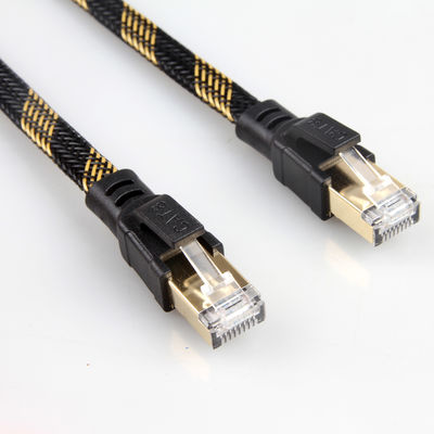 کابل ثابت RJ45 Cat8 نایلونی بافته مشکی زرد با سرعت بالا