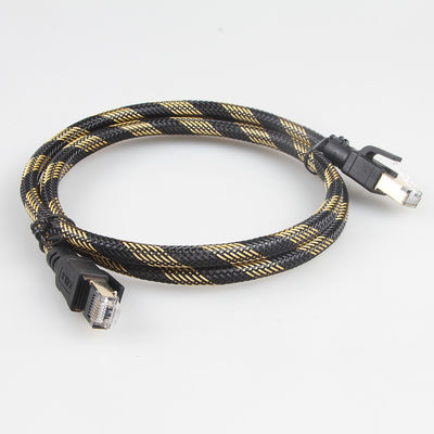 SFTP RJ45 Cat 8 کابل اترنت فضای باز نایلونی بافته مشکی زرد