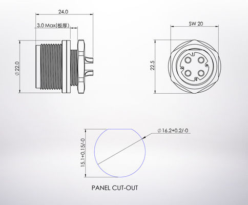 اتصال کابل مهار سیم صنعتی ضد آب IP68 M16 4 پین به XH2.5