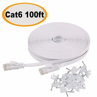 در فضای باز داخلی Cat6 پچ کورد 100 فوت 10 گیگابیت بر ثانیه اسلیم تخت بادوام