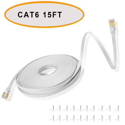 Cat 6 Ethernet Flat Patch Cable 50 Ft White Color Unshielded Wwisted Pair