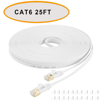 Cat 6 Ethernet Flat Patch Cable 50 Ft White Color Unshielded Wwisted Pair