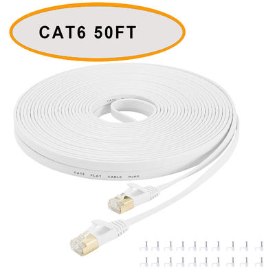 Cat 6 Ethernet Flat Patch Cable 50 Ft White Color Unshielded Wwisted Pair